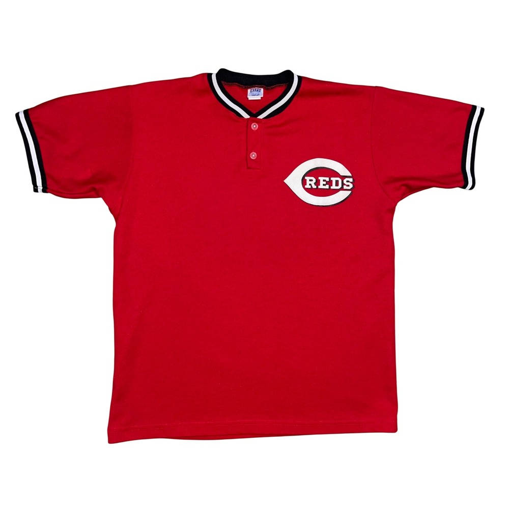 Vintage Evans Cincinnati Reds Baseball Jersey Red Henley Mens XL Number 4 USA